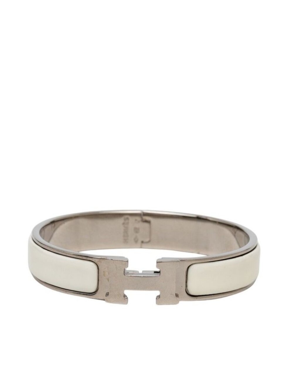 Hermes Click PM Bracelet Bangle Silver White Metal